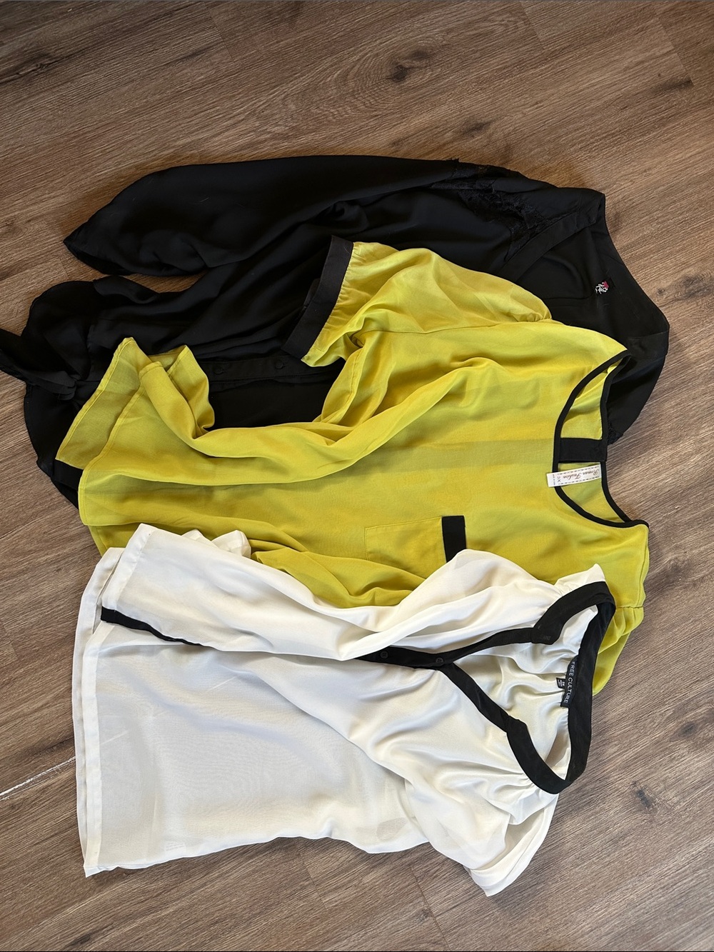 Sheer Colorblock Blouse Trio - Black, Neon Yellow, White